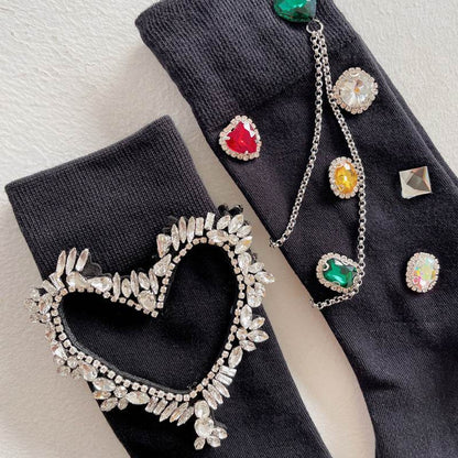 Diamond Black Chain Middle Tube Stacked Socks - IntuitiveEncBoutique