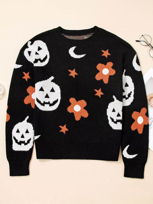 Halloween Gothic Pattern Long Sleeve Sweater - IntuitiveEncBoutique
