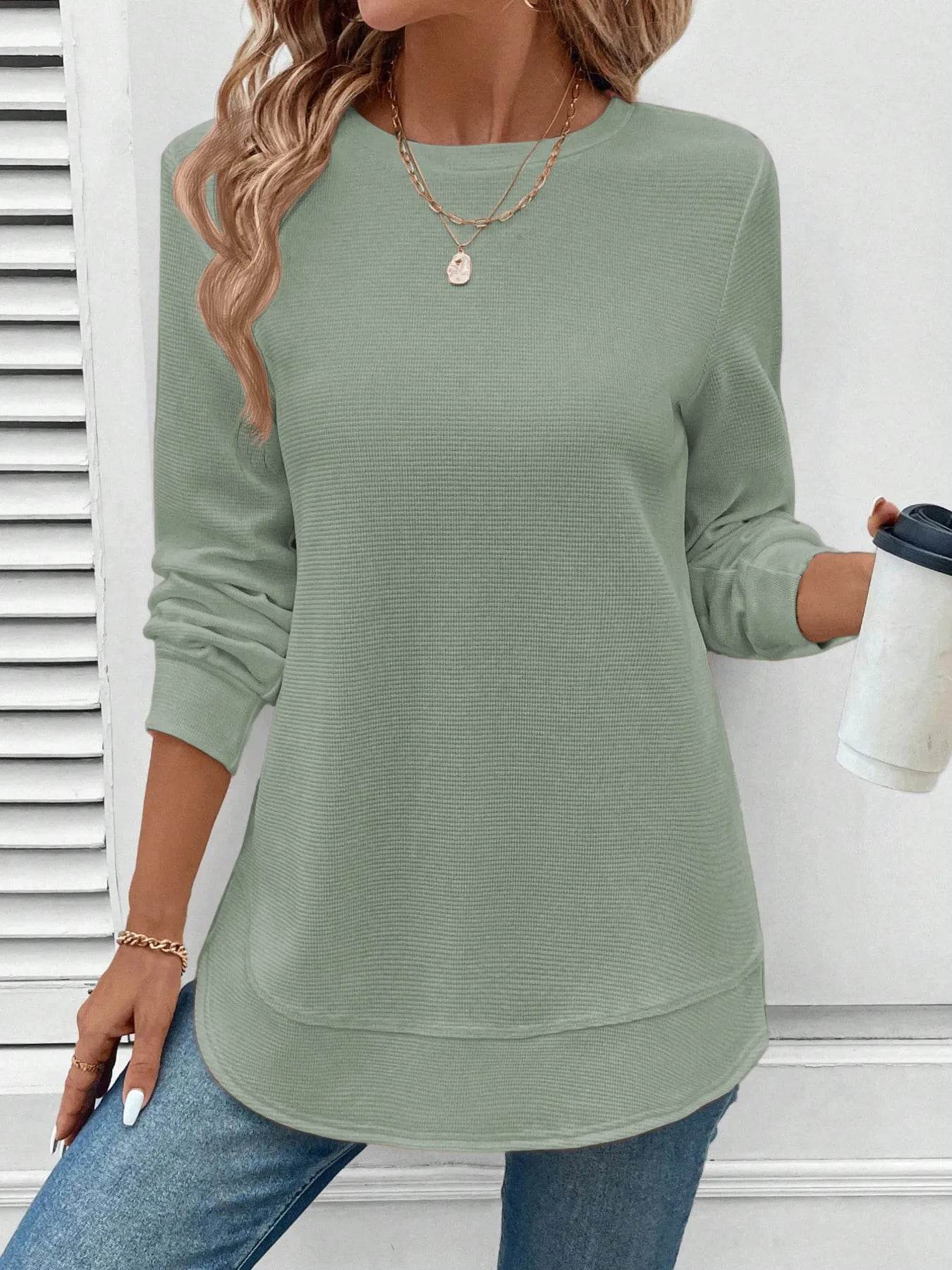 Round Neck Long Sleeve Casual Sweatshirt - IntuitiveEncBoutique