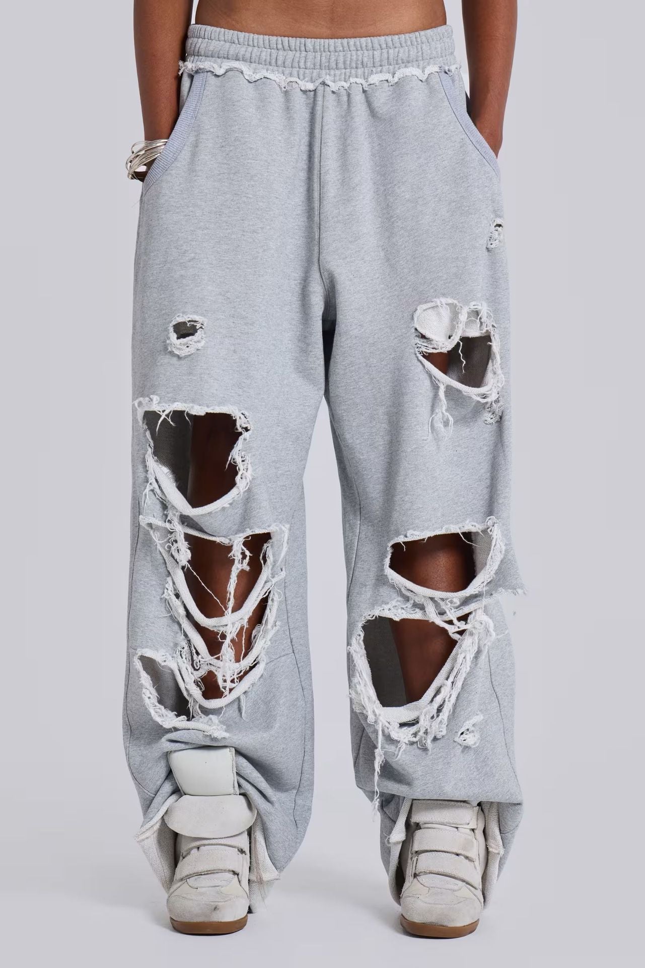 Trendy Casual Pants Street Hip-hop Distressed Design Wide-leg Loose Sweatpants