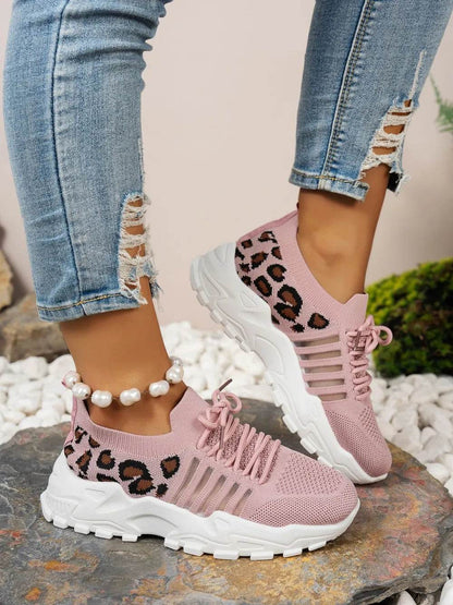 Cutout Leopard Lace Up Mesh Athletic - IntuitiveEncBoutique