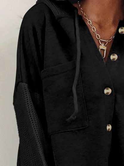 Drawstring Button Front Hoodie - IntuitiveEncBoutique
