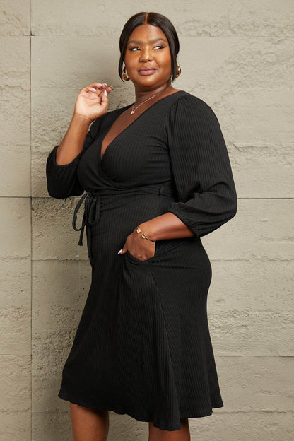 Culture Code Full Size Surplice Flare Ruching Dress - IntuitiveEncBoutique