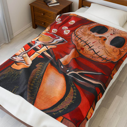 Velveteen Plush Blanket - Cozy Jack Skeleton Design, Halloween Decor, Movie-inspired Gift, Snuggly Throw, Unique Home Accent - IntuitiveEncBoutique