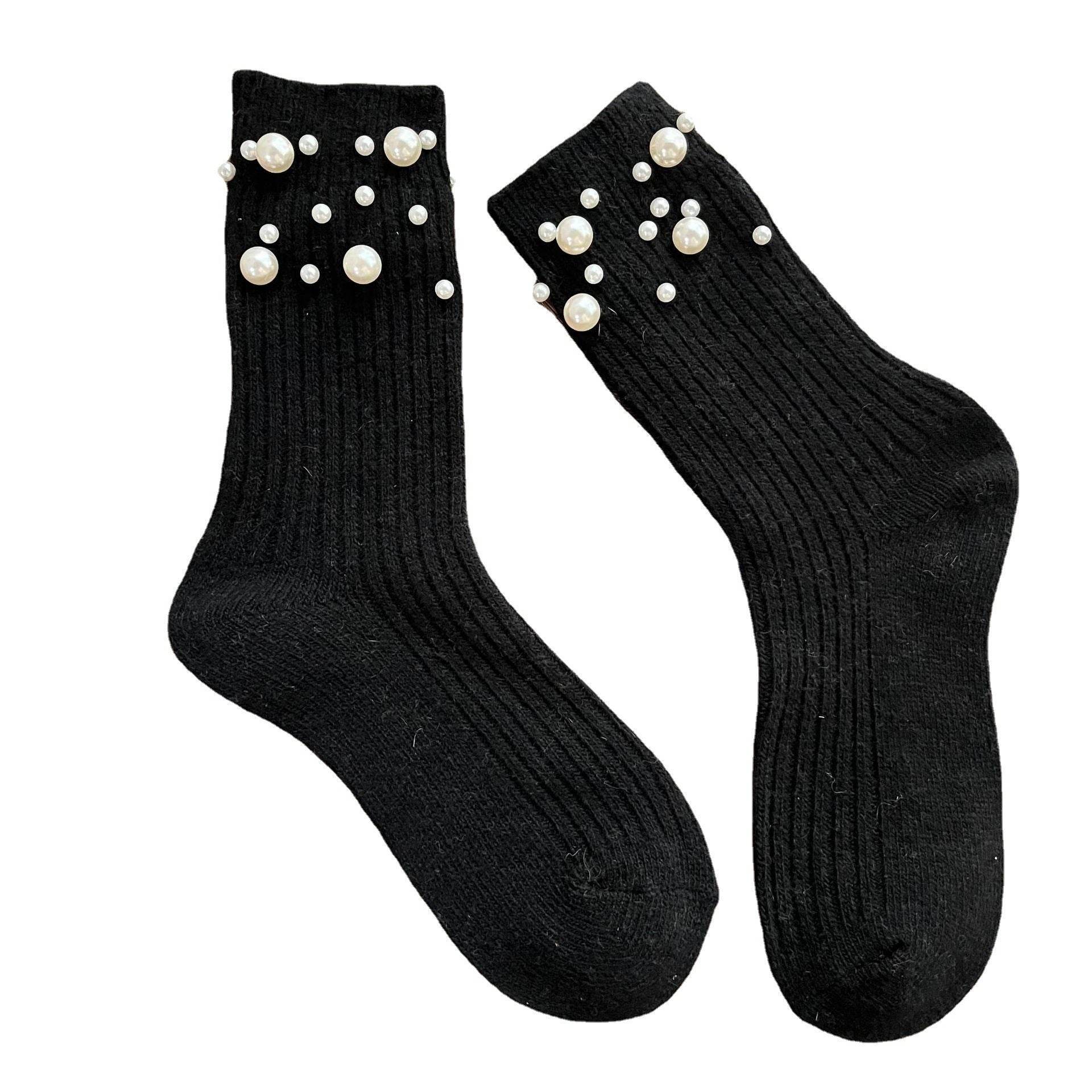 Korean style fashionable rivet bead pile socks autumn and winter thick warm rabbit wool - IntuitiveEncBoutique