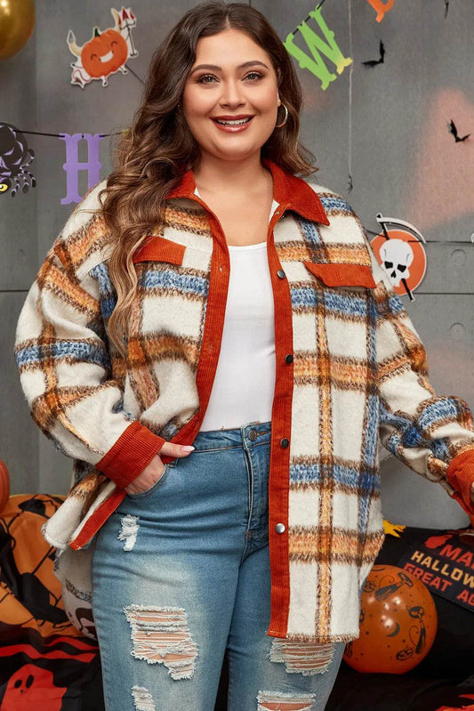 Plus Size Plaid Button Down Jacket - IntuitiveEncBoutique