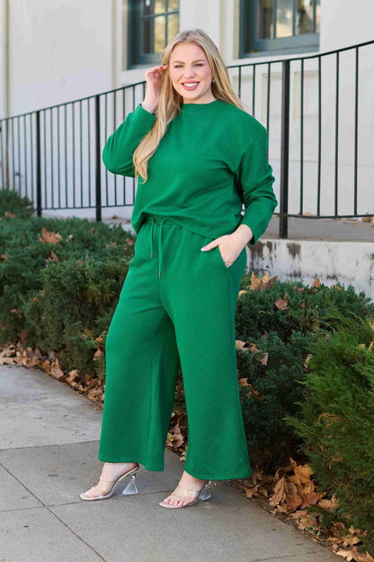 Double Take Full Size Textured Long Sleeve Top and Drawstring Pants Set - IntuitiveEncBoutique