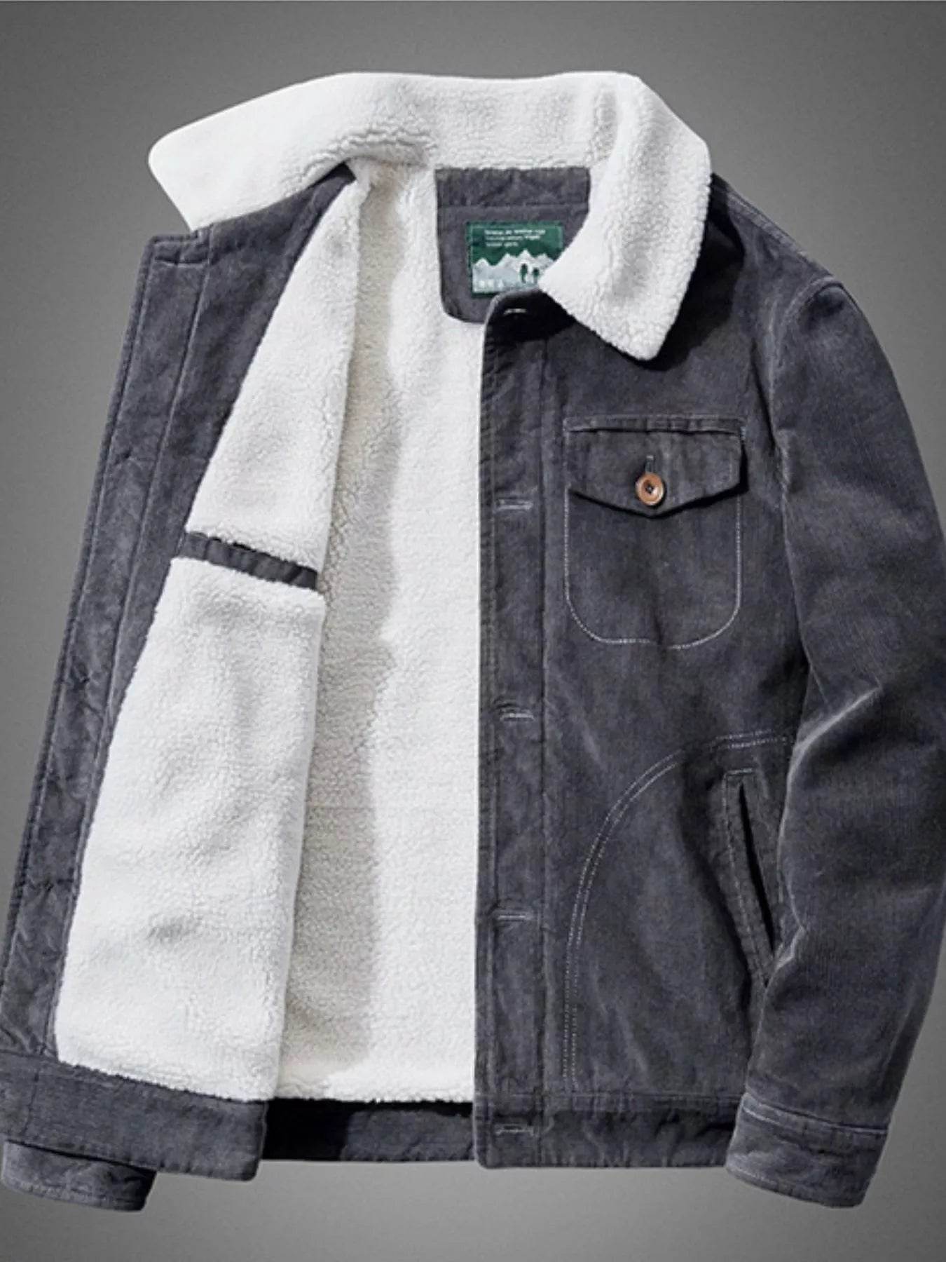 Men's Plus Size Sherpa Corduroy Button Up Jacket - IntuitiveEncBoutique