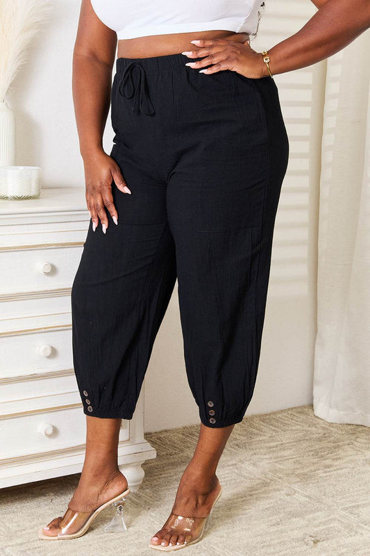 Shiny Decorative Button Cropped Pants - IntuitiveEncBoutique