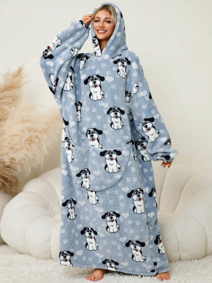 Fuzzy Pocketed Long Sleeve Hooded Lounge Dress - IntuitiveEncBoutique