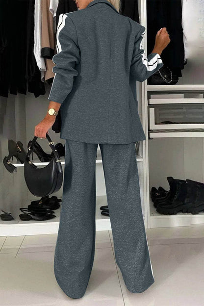 Full Size Contrast Lapel Collar Top and Pants Set - IntuitiveEncBoutique