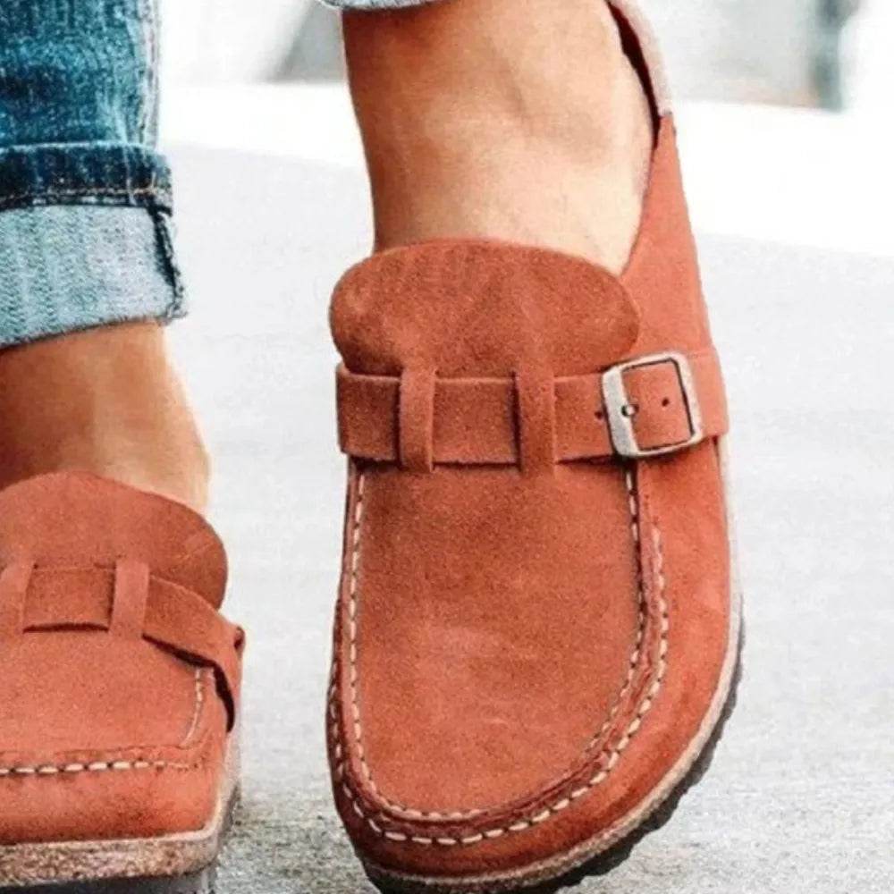 Round Toe Low Heel Buckle Loafers - IntuitiveEncBoutique