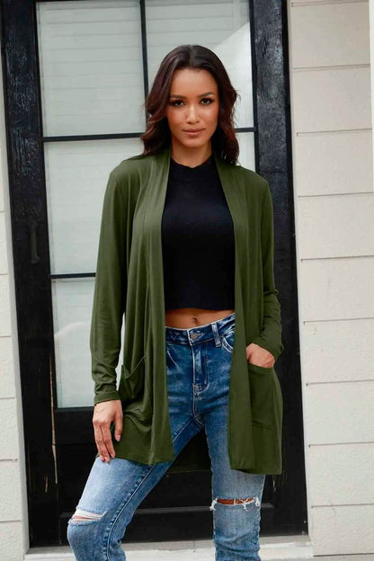 Basic Bae Full Size Open Front Long Sleeve Cardigan with Pockets - IntuitiveEncBoutique