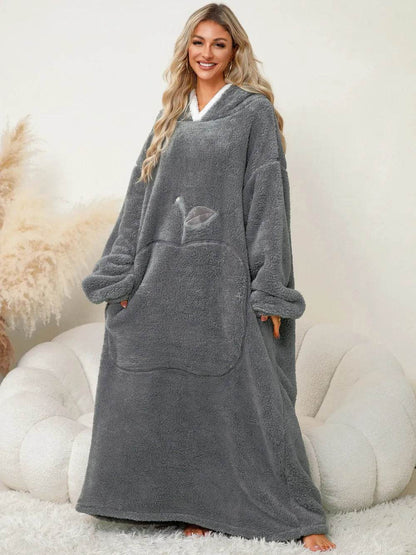 Pocketed Contrast Long Sleeve Hooded Lounge Dress - IntuitiveEncBoutique