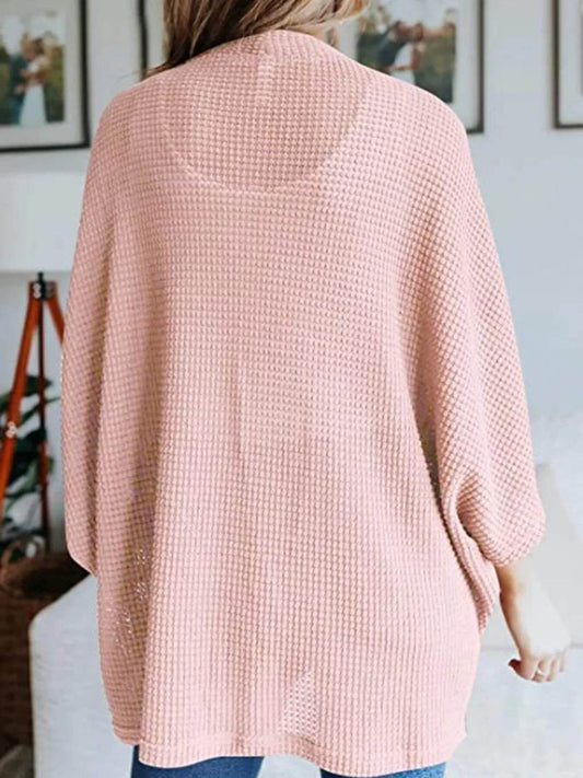 Full Size Open Front Waffle Knit Cardigan Plus Size - IntuitiveEncBoutique