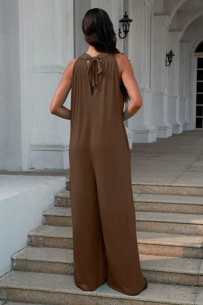 Double Take Full Size Tie Back Cutout Sleeveless Jumpsuit - IntuitiveEncBoutique