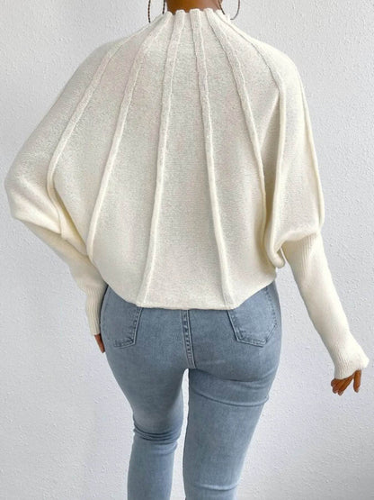 Mock Neck Ribbed Long Sleeve Sweater - IntuitiveEncBoutique