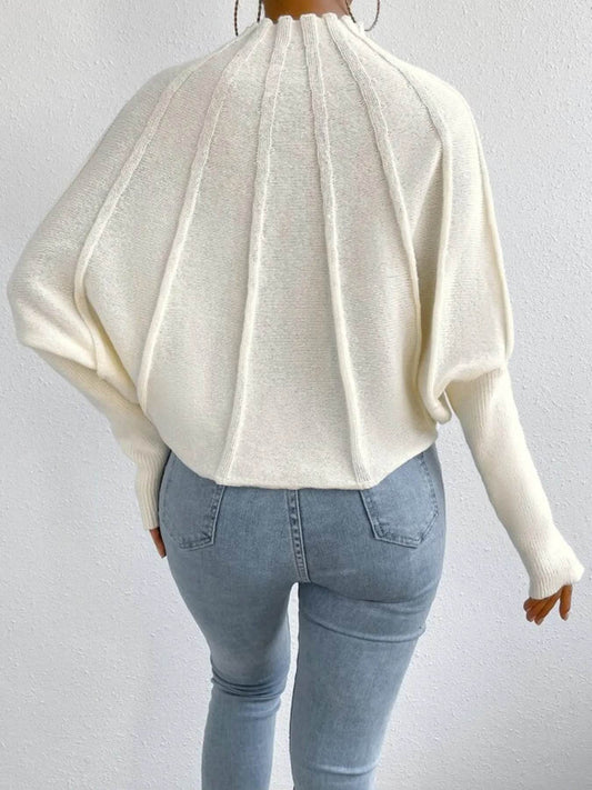 Mock Neck Ribbed Long Sleeve Sweater - IntuitiveEncBoutique