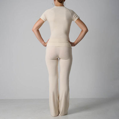 Classic Cotton Jersey Set -Casual Yoga Flare Pants with Short Sleeve - IntuitiveEncBoutique