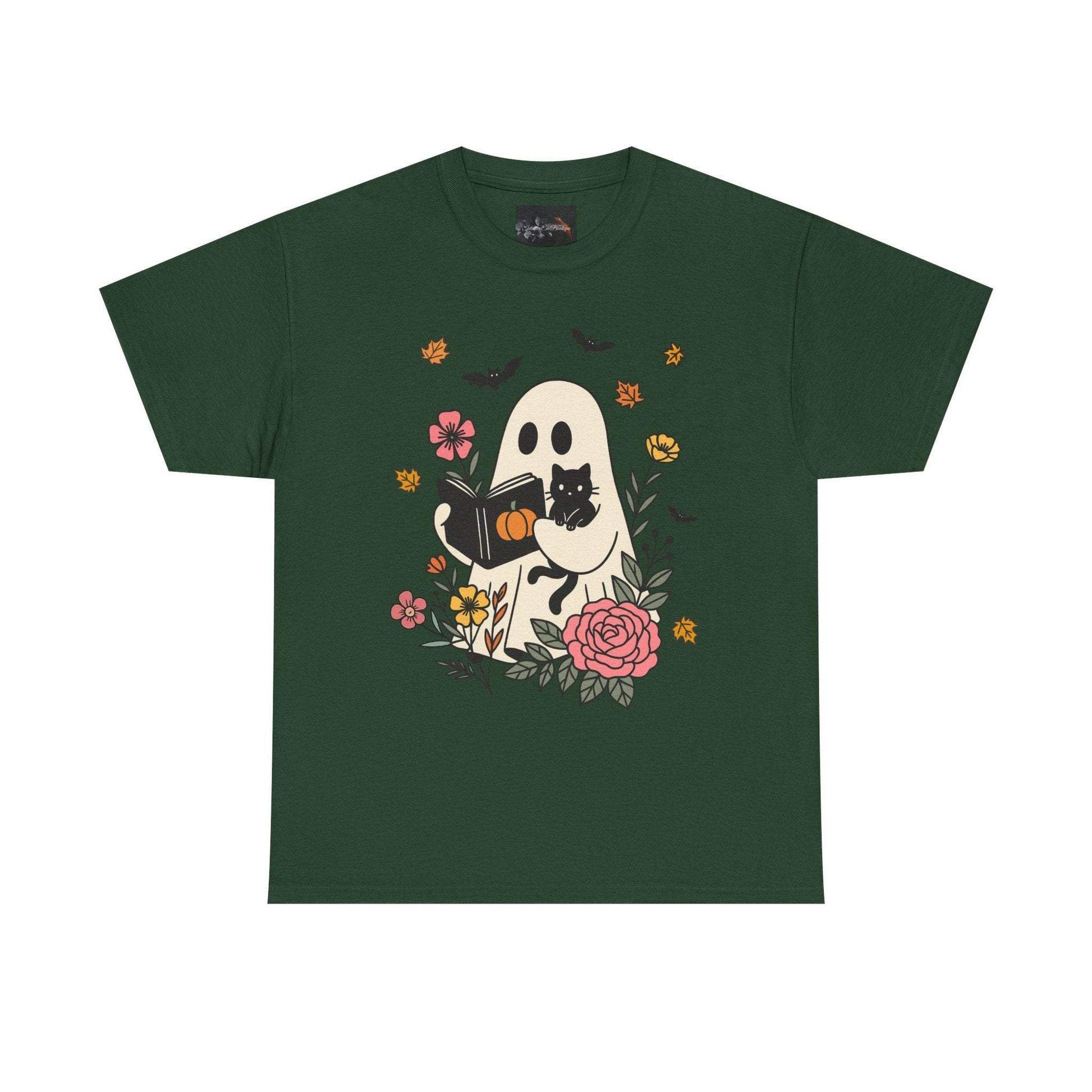 Cute Ghost & Cat Unisex Heavy Cotton Tee - IntuitiveEncBoutique