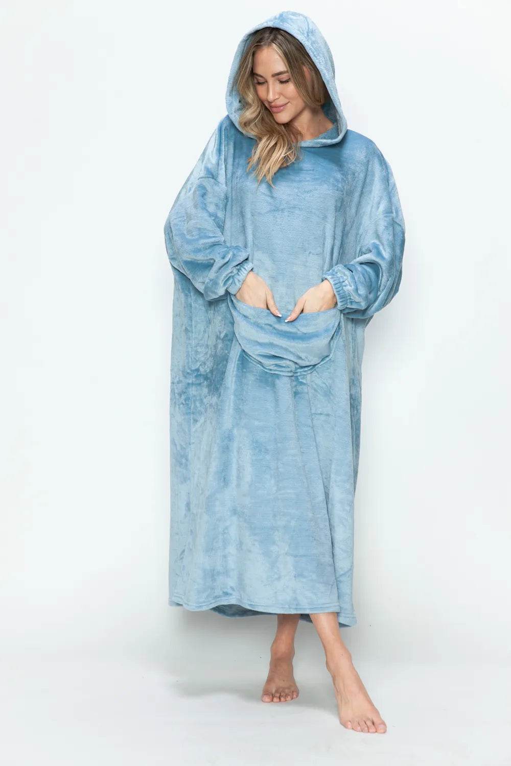 Double Take Full Size Pocketed Hooded Midi Lounge Dress - IntuitiveEncBoutique