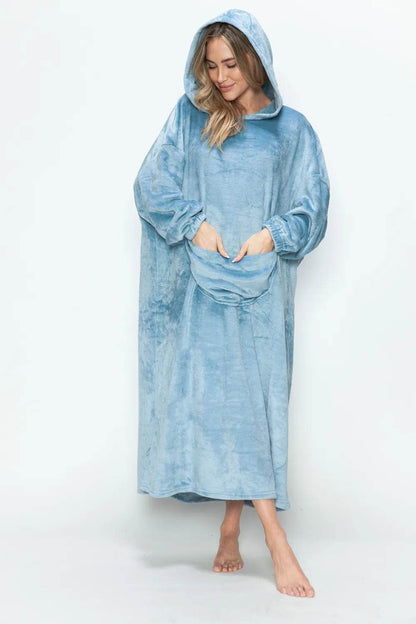 Double Take Full Size Pocketed Hooded Midi Lounge Dress - IntuitiveEncBoutique