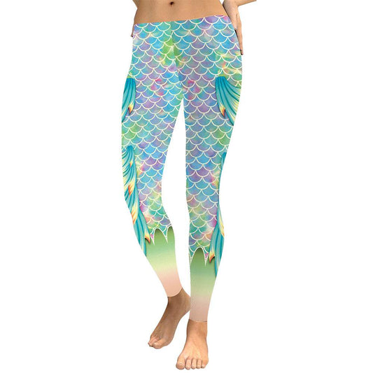 Vivid Mermaid Women Leggings Gradient Fish Scales - IntuitiveEncBoutique