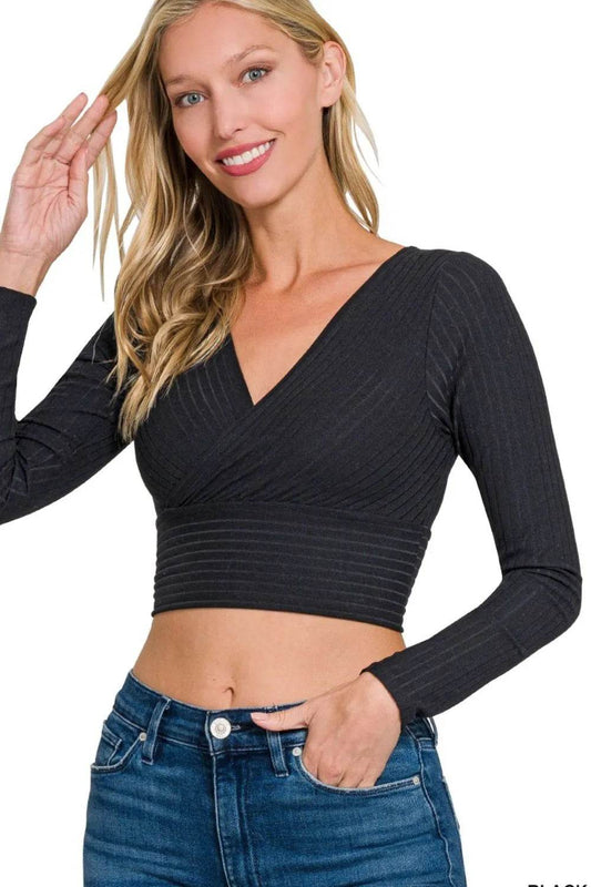 Zenana Ribbed Surplus Waist Band Long Sleeve Top - IntuitiveEncBoutique