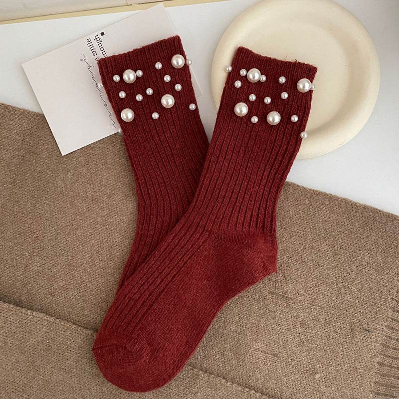 Korean style fashionable rivet bead pile socks autumn and winter thick warm rabbit wool - IntuitiveEncBoutique
