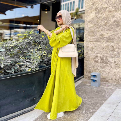 Loose Long Sleeve Belted Open Front Abaya Dress Elegant - IntuitiveEncBoutique