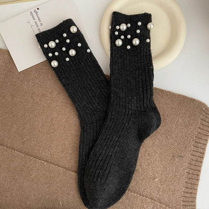 Korean style fashionable rivet bead pile socks autumn and winter thick warm rabbit wool - IntuitiveEncBoutique