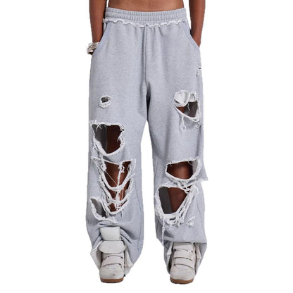 Trendy Casual Pants Street Hip-hop Distressed Design Wide-leg Loose Sweatpants