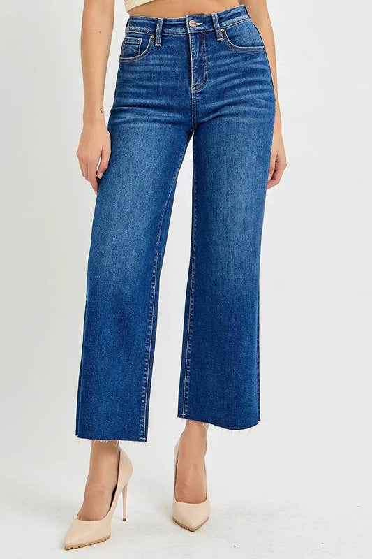 RISEN Full Size Tummy Control High Rise Wide Crop Jeans Plus Size - IntuitiveEncBoutique