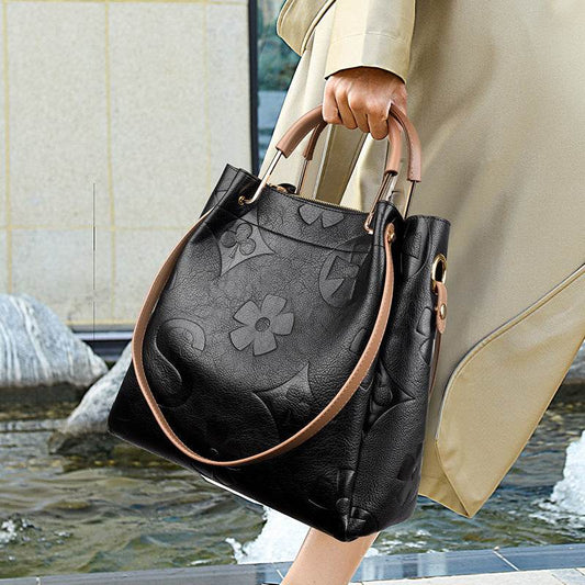 Handbag Women's Fashion Embossed Tote Bag Large Capacity Maternity Bucket Bag - IntuitiveEncBoutique