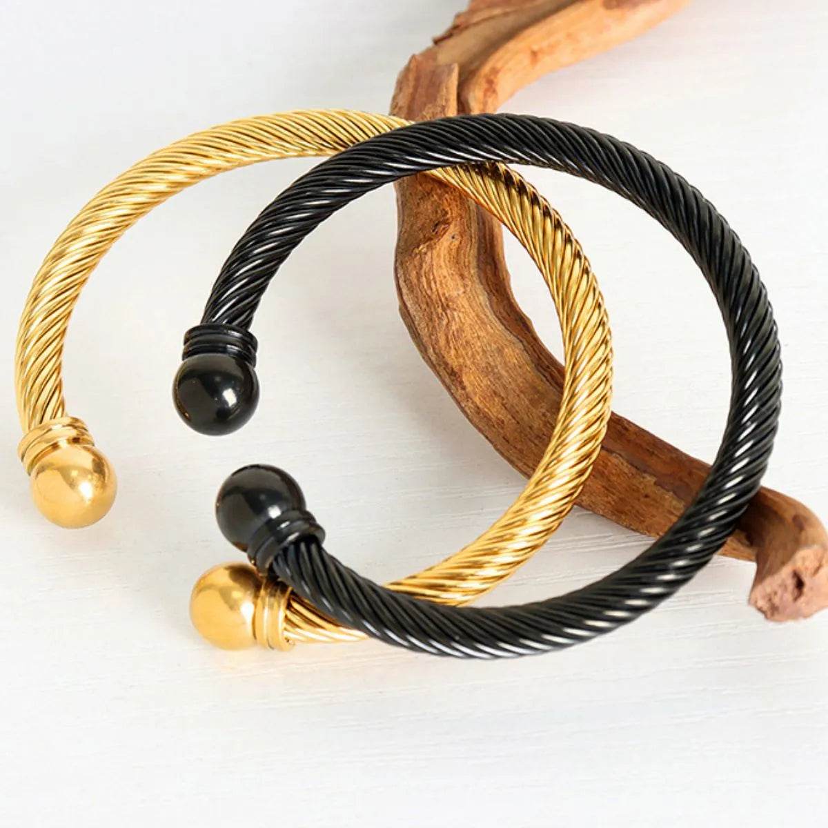 Stainless Steel Twisted Cable Cuff Bracelet - IntuitiveEncBoutique