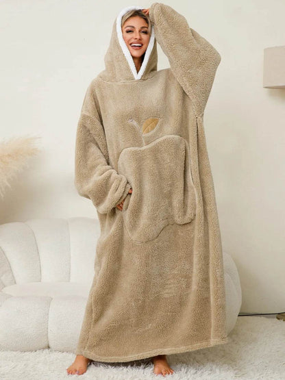 Pocketed Contrast Long Sleeve Hooded Lounge Dress - IntuitiveEncBoutique