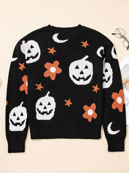Halloween Gothic Pattern Long Sleeve Sweater - IntuitiveEncBoutique