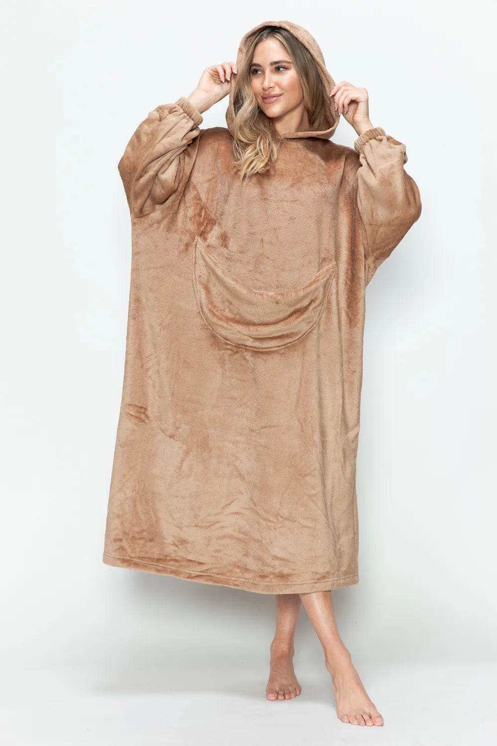 Double Take Full Size Pocketed Hooded Midi Lounge Dress - IntuitiveEncBoutique