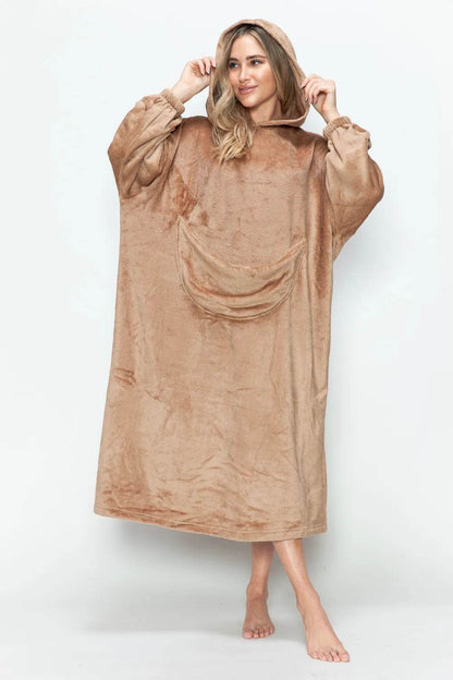 Double Take Full Size Pocketed Hooded Midi Lounge Dress - IntuitiveEncBoutique