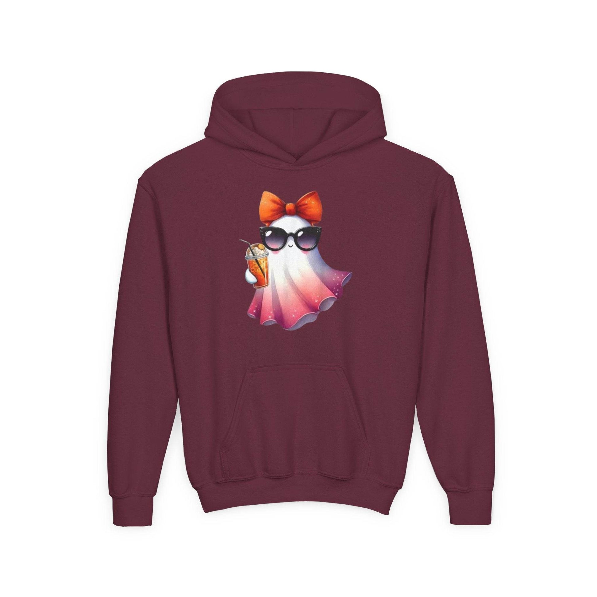 Youth Ghostly Glam Hoodie, Cute Ghost Design Sweatshirt, Halloween Apparel, Halloween Costume, Kids Hooded Sweatshirt - IntuitiveEncBoutique