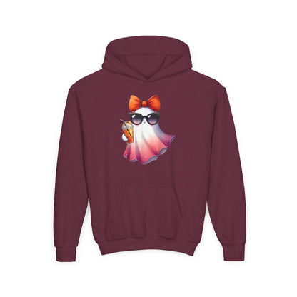 Youth Ghostly Glam Hoodie, Cute Ghost Design Sweatshirt, Halloween Apparel, Halloween Costume, Kids Hooded Sweatshirt - IntuitiveEncBoutique