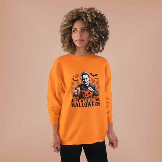Halloween Sweatshirt - Just Waiting for Halloween | Unisex Crewneck Pullover, Fall Fashion, Halloween Gift, Cozy Sweater, Eco-Friendly Wear - IntuitiveEncBoutique