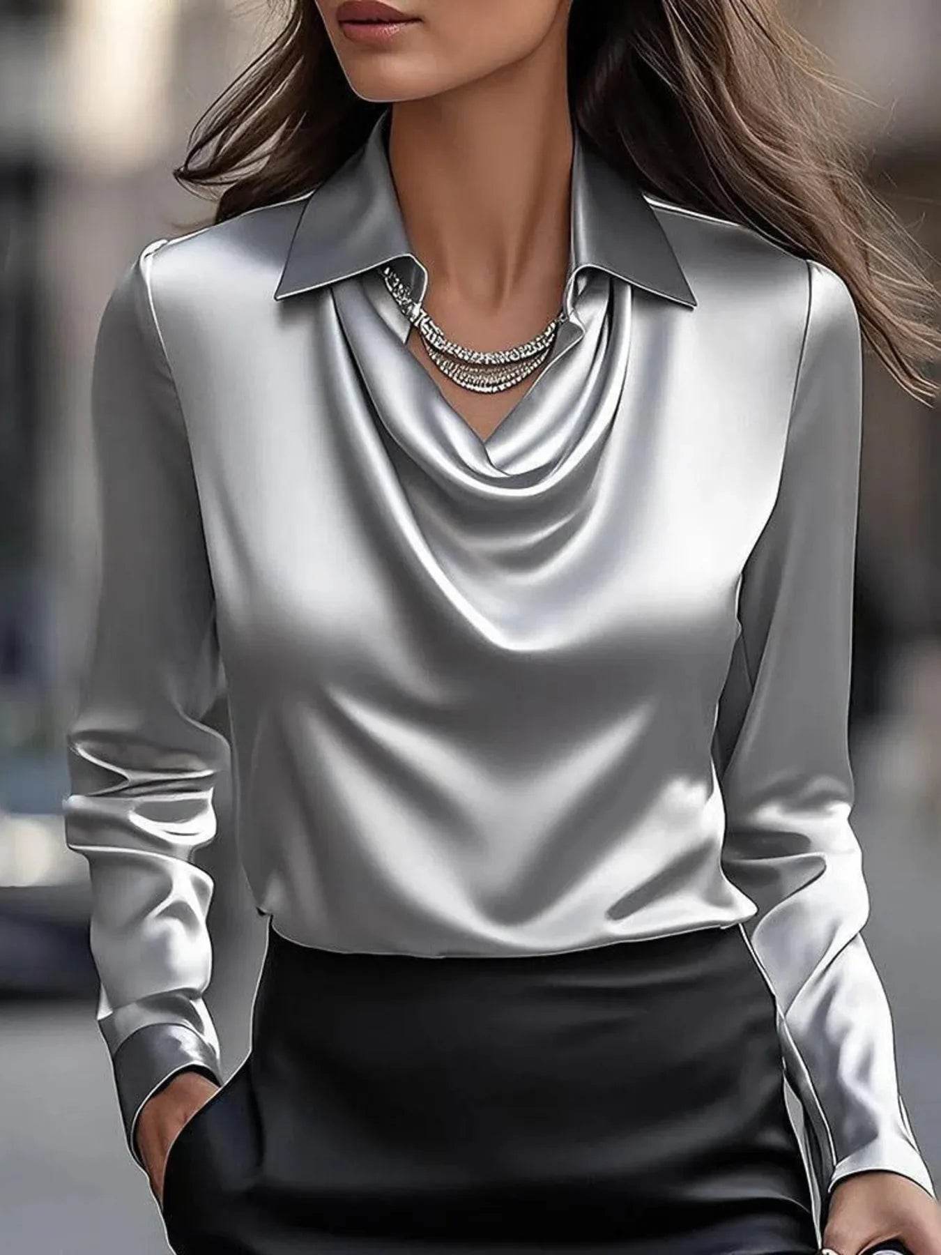 Full Size Collared Neck Long Sleeve Blouse Plus Size - IntuitiveEncBoutique