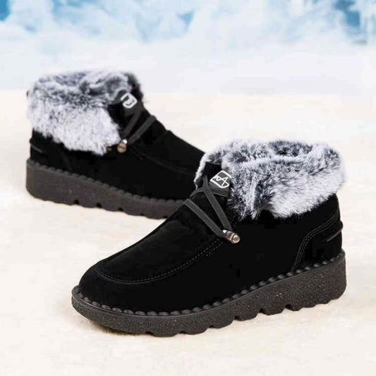Flat bottomed snow boots for women with thick lace up fleece short boots - IntuitiveEncBoutique