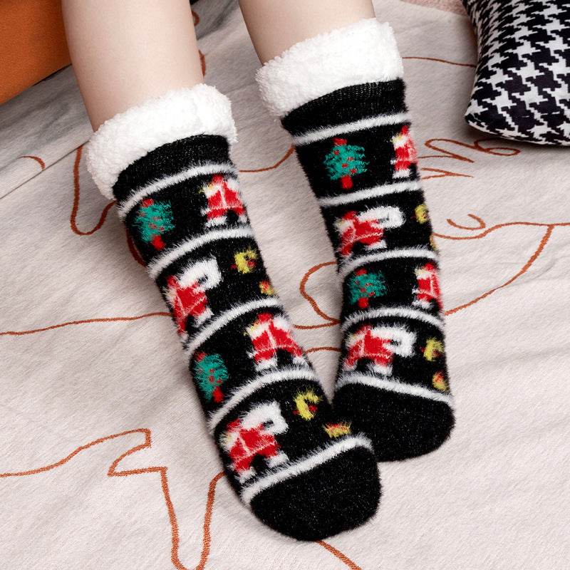 Christmas Floor Socks Indoor Home Sleep Winter Plush Thick Long Socks Women's Postpartum Socks Anti slip - IntuitiveEncBoutique