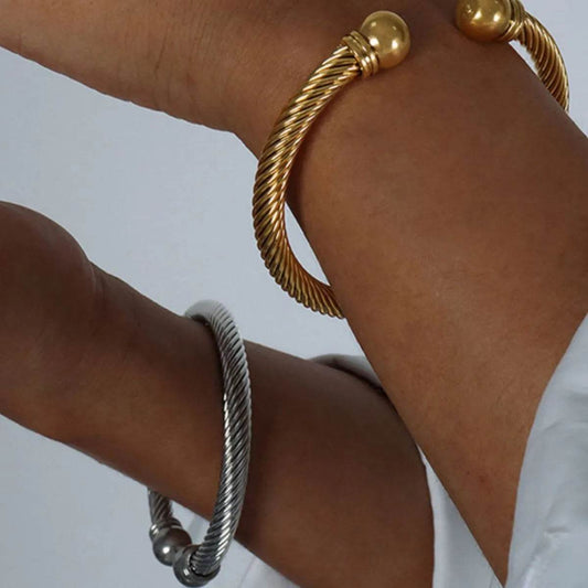 Stainless Steel Twisted Cable Cuff Bracelet - IntuitiveEncBoutique
