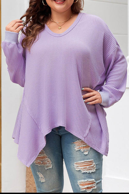 Orchid Petal Plus Size Waffle Knit Exposed Seam Flowy Top - IntuitiveEncBoutique
