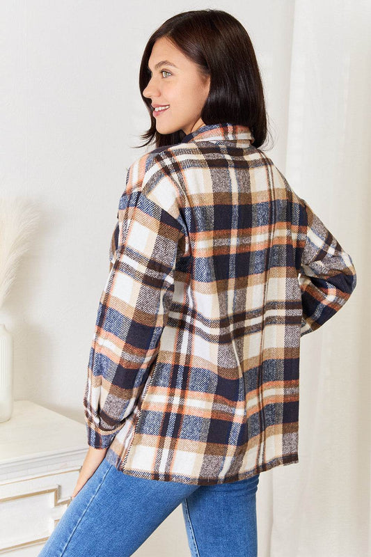 Double Take Plaid Button Front Shirt Jacket with Breast Pockets - IntuitiveEncBoutique