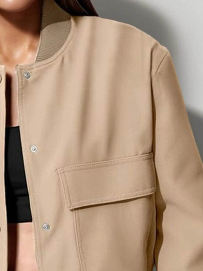 Full Size Cropped Snap Down Jacket Plus Size - IntuitiveEncBoutique