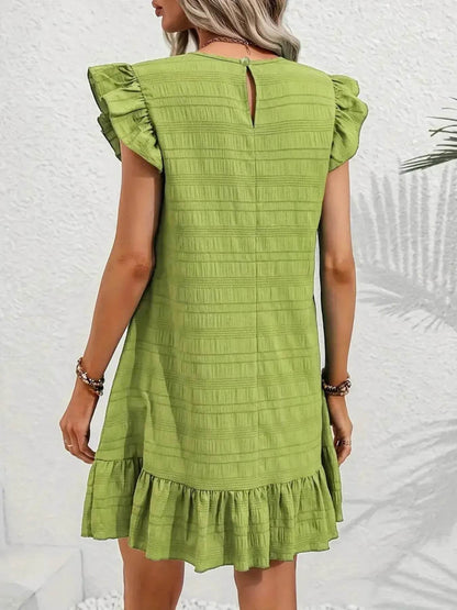 Plus Size Ruffle Hen Cap Sleeve Mini Dress - IntuitiveEncBoutique